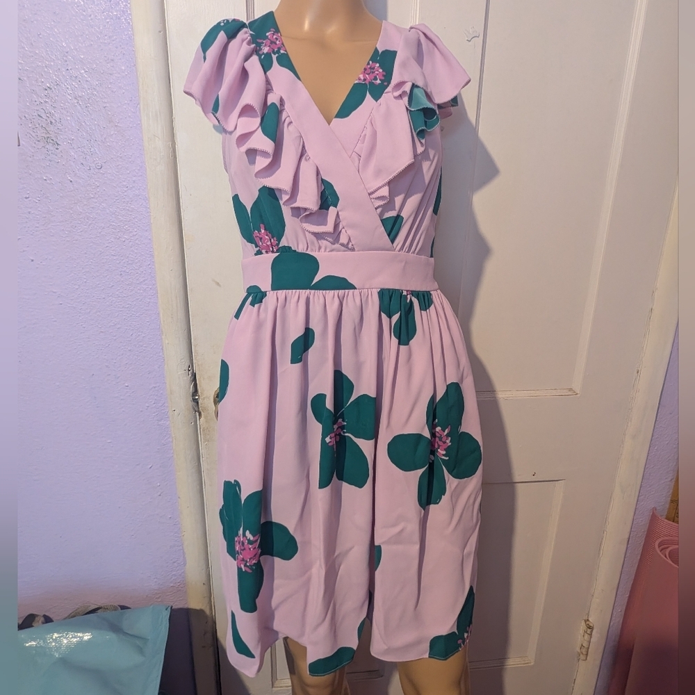 Kate Spade Ruffled Floral Midi Dress - Pink and Green - Picture 2 of 5